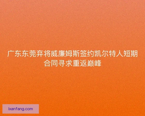 广东东莞弃将威廉姆斯签约凯尔特人短期合同寻求重返巅峰